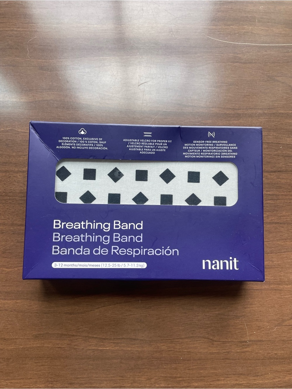Nanit Breathing Band - White with Black Diamond Pattern